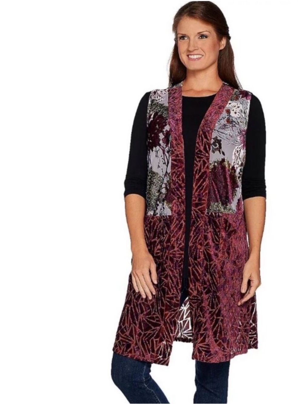 LOGO Lavish Velvet Burnout Topper Duster Vest Boho Size XL